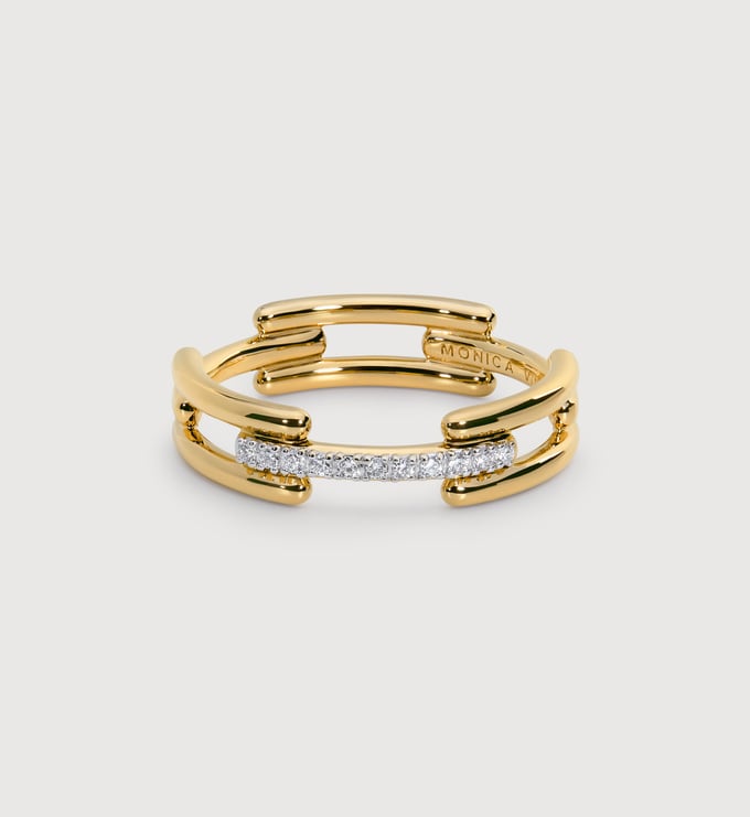 Gold Vermeil Signature Link Diamond Ring - Lab Grown Diamond - Monica Vinader