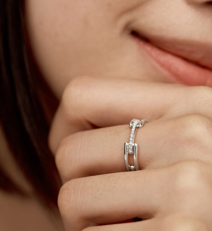 Sterling Silver Signature Link Diamond Ring - Lab Grown Diamond - Monica Vinader