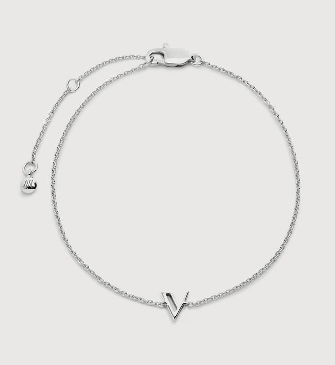 Sterling Silver Initial V Chain Bracelet - Monica Vinader