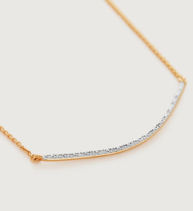 Gold Vermeil Riva Diamond Wave Necklace adjustable 48cm/18' - Diamond - Monica Vinader