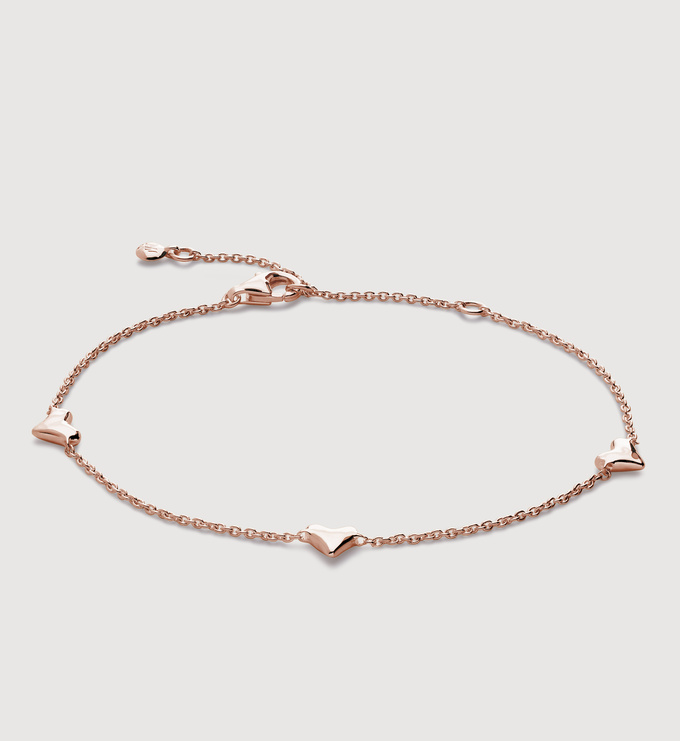 Rose Gold Vermeil Heart Station Chain Bracelet - Monica Vinader