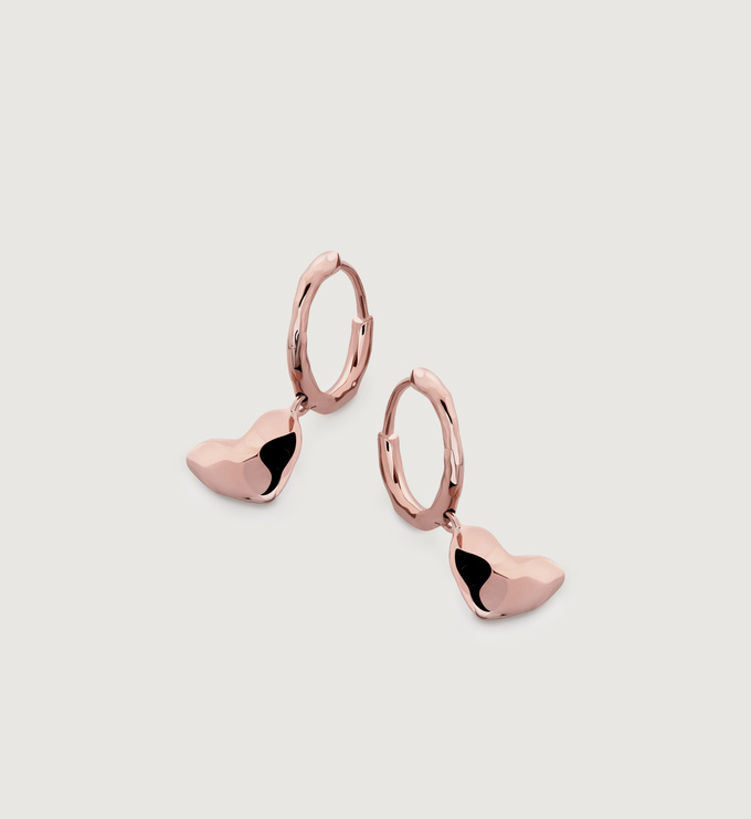 Rose Gold Vermeil Heart Drop Huggie Earrings - Monica Vinader