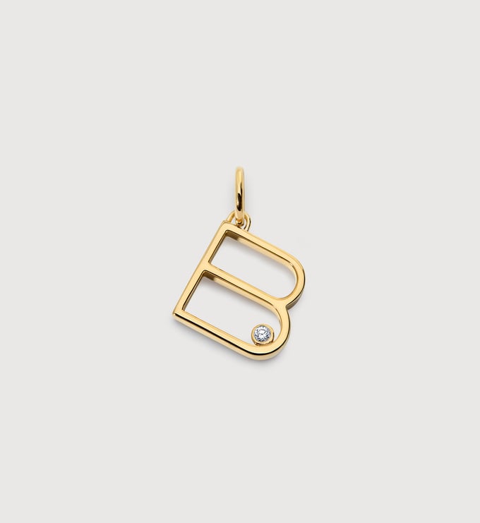 Gold Vermeil Solitaire Diamond Initial B Pendant - Lab Grown Diamond - Monica Vinader