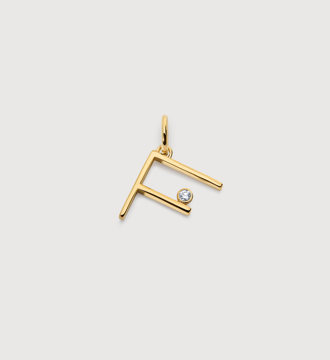Gold Vermeil Solitaire Diamond Initial F Pendant - Lab Grown Diamond - Monica Vinader