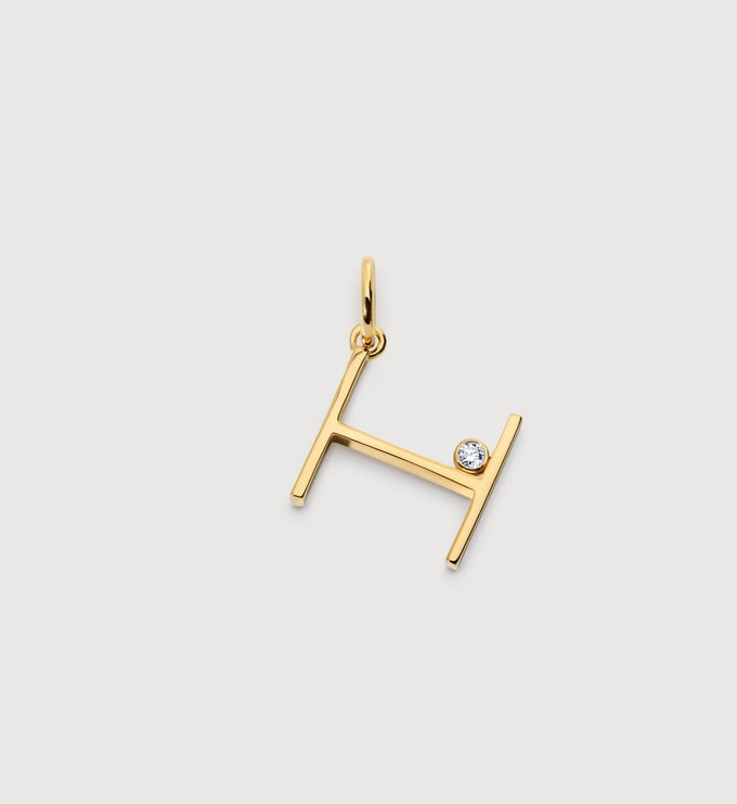Gold Vermeil Solitaire Diamond Initial H Pendant - Lab Grown Diamond - Monica Vinader