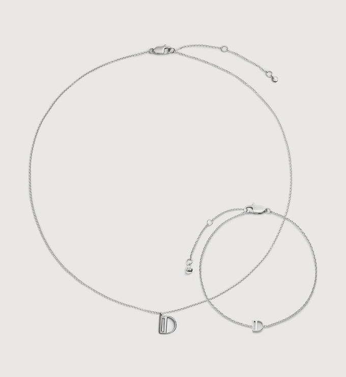 Sterling Silver Initial D Chain Bracelet & Necklace Set - Monica Vinader