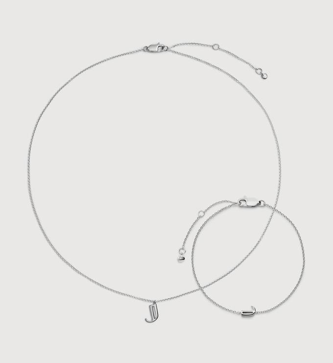 Sterling Silver Initial J Chain Bracelet & Necklace Set - Monica Vinader