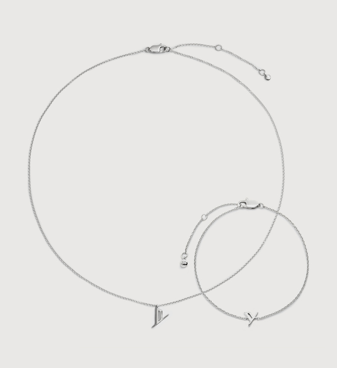 Sterling Silver Initial Y Chain Bracelet & Necklace Set - Monica Vinader
