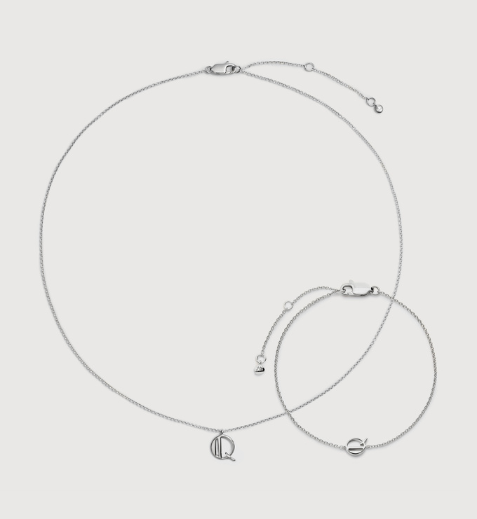 Sterling Silver Initial Q Chain Bracelet & Necklace Set - Monica Vinader