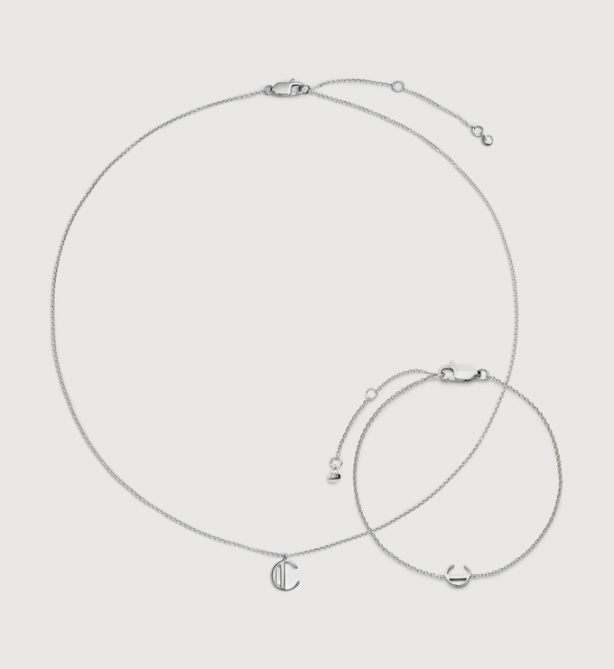 Sterling Silver Initial C Chain Bracelet & Necklace Set - Monica Vinader