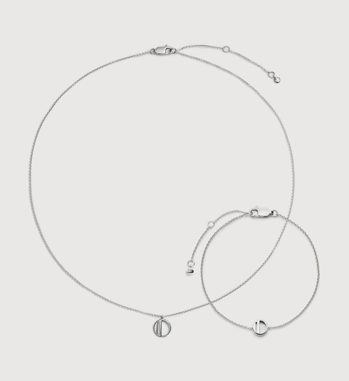 Sterling Silver Initial O Chain Bracelet & Necklace Set - Monica Vinader