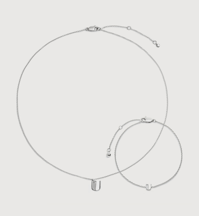 Sterling Silver Initial U Chain Bracelet & Necklace Set - Monica Vinader