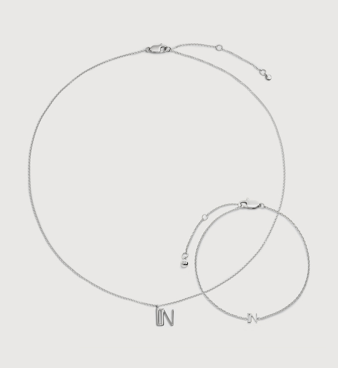 Sterling Silver Initial N Chain Bracelet & Necklace Set - Monica Vinader