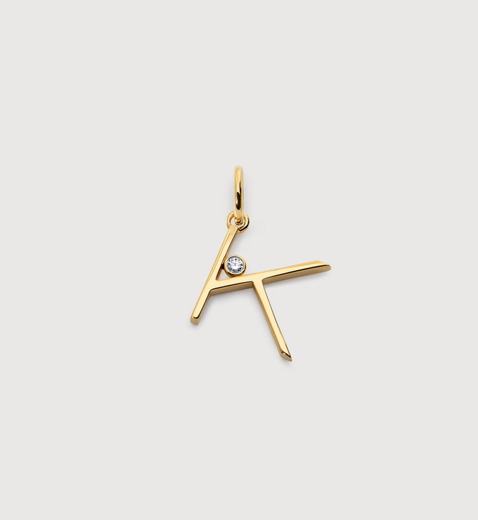 Gold Vermeil Solitaire Diamond Initial K Pendant - Lab Grown Diamond - Monica Vinader
