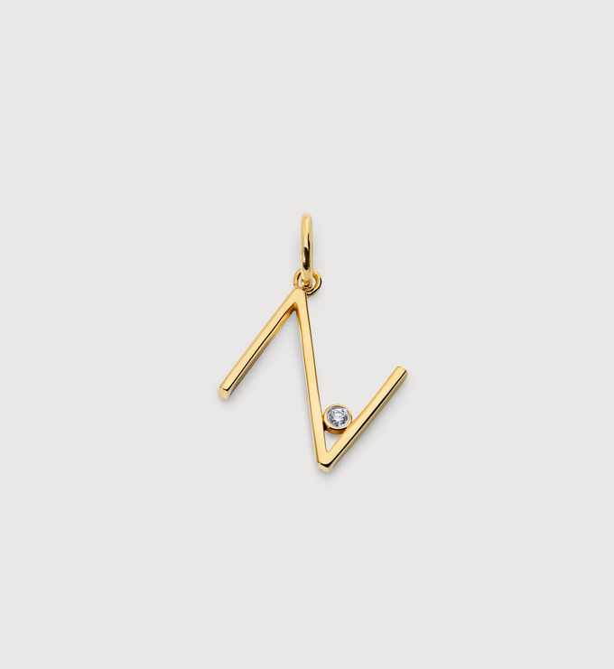 Gold Vermeil Solitaire Diamond Initial N Pendant - Lab Grown Diamond - Monica Vinader
