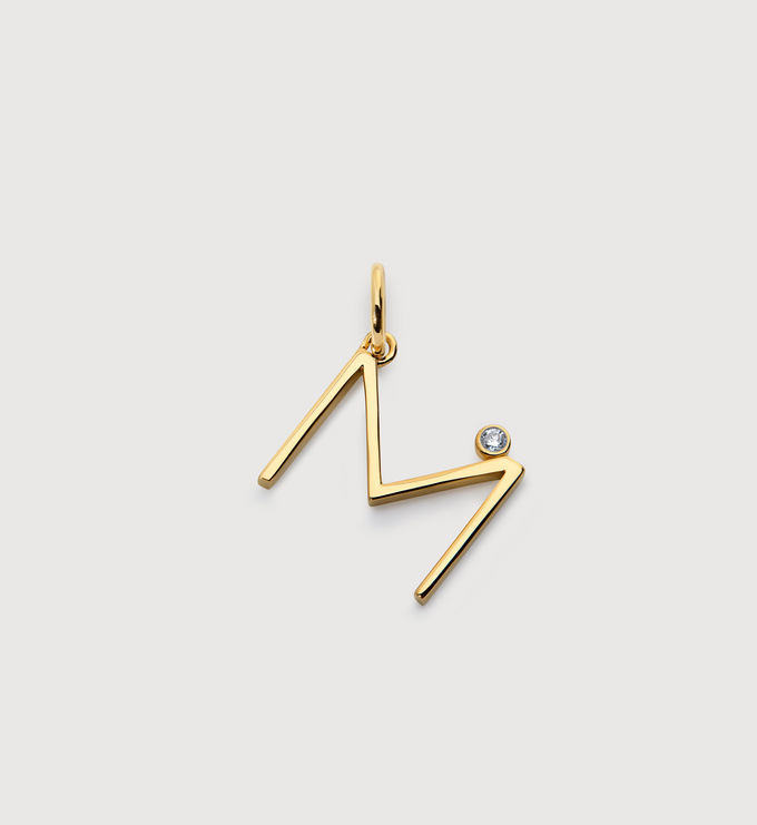 Gold Vermeil Solitaire Diamond Initial M Pendant - Lab Grown Diamond - Monica Vinader