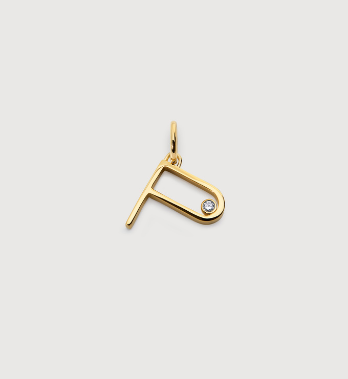 Gold Vermeil Solitaire Diamond Initial P Pendant - Lab Grown Diamond - Monica Vinader