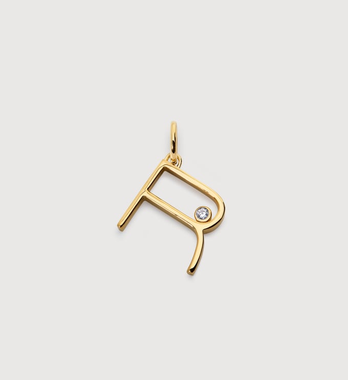Gold Vermeil Solitaire Diamond Initial R Pendant - Lab Grown Diamond - Monica Vinader