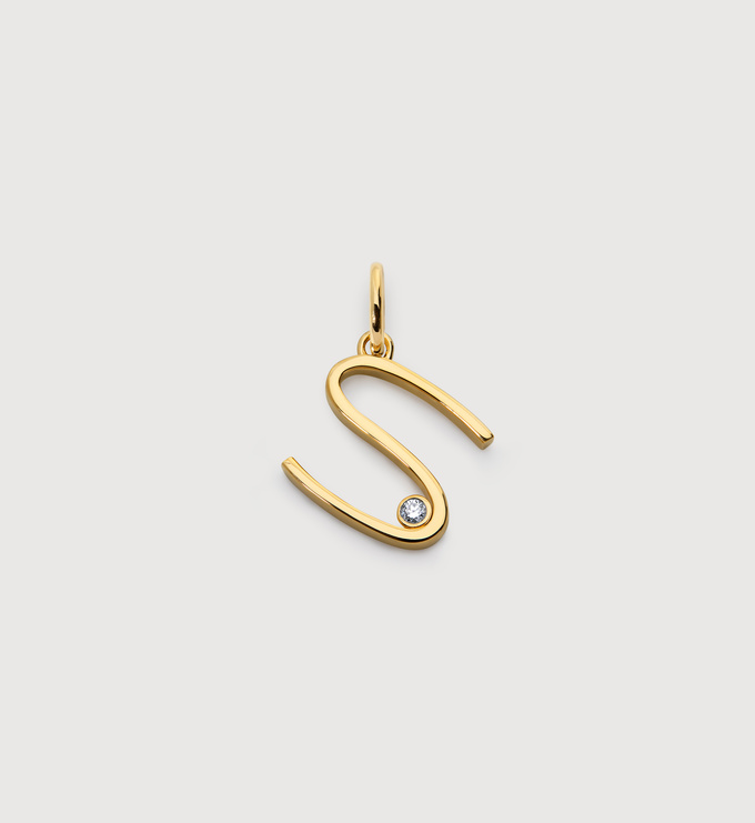 Gold Vermeil Solitaire Diamond Initial S Pendant - Lab Grown Diamond - Monica Vinader