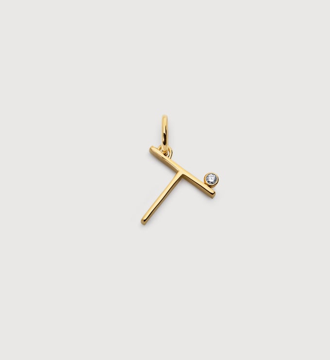 Gold Vermeil Solitaire Diamond Initial T Pendant - Lab Grown Diamond - Monica Vinader