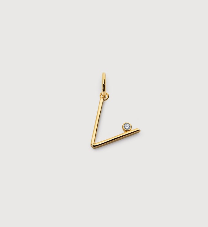 Gold Vermeil Solitaire Diamond Initial V Pendant - Lab Grown Diamond - Monica Vinader
