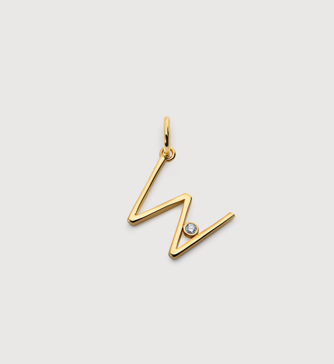 Gold Vermeil Solitaire Diamond Initial W Pendant - Lab Grown Diamond - Monica Vinader