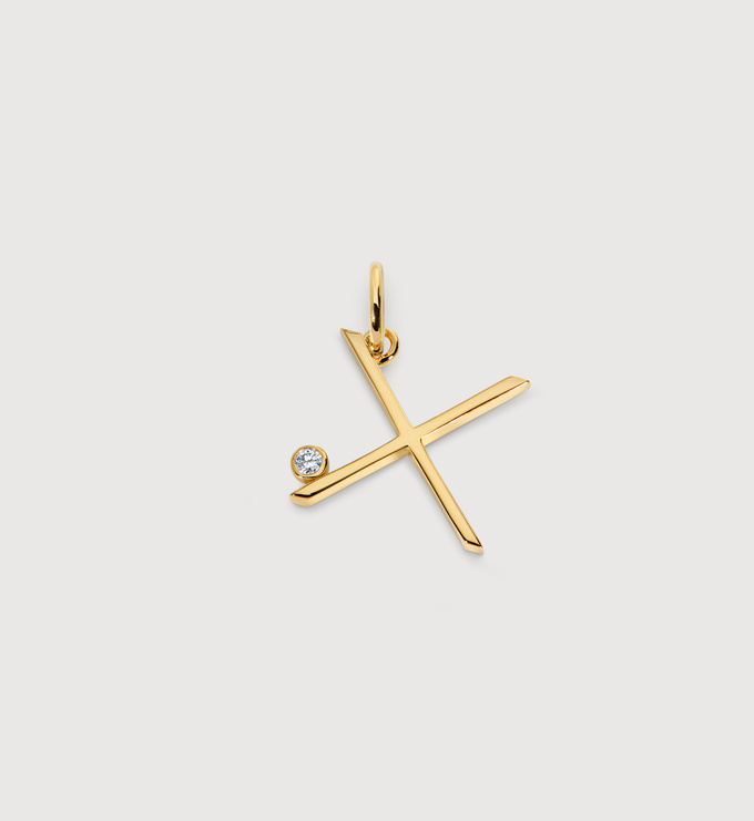 Gold Vermeil Solitaire Diamond Initial X Pendant - Lab Grown Diamond - Monica Vinader