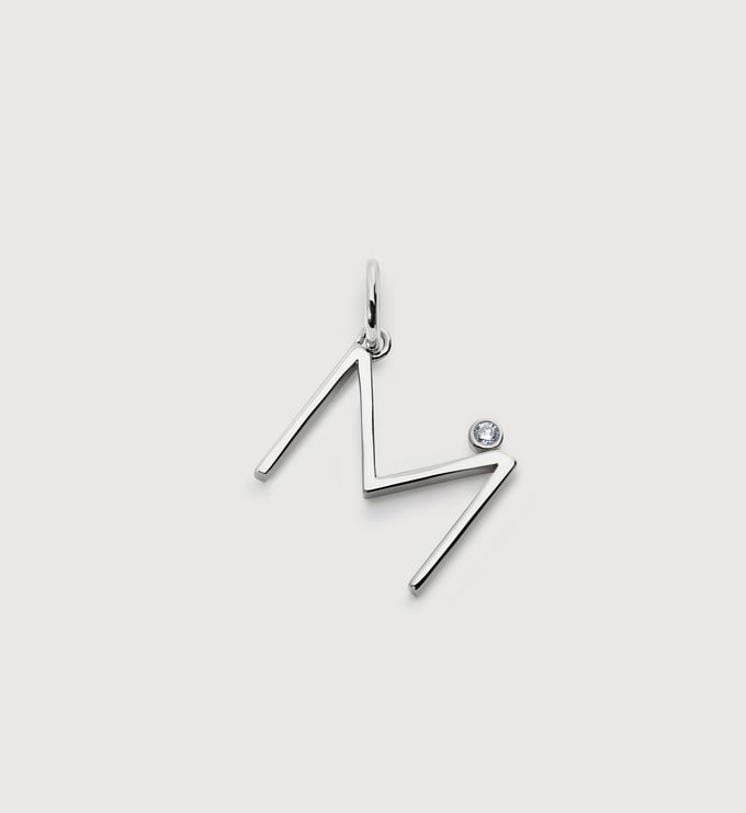 Sterling Silver Solitaire Diamond Initial M Pendant - Lab Grown Diamond - Monica Vinader