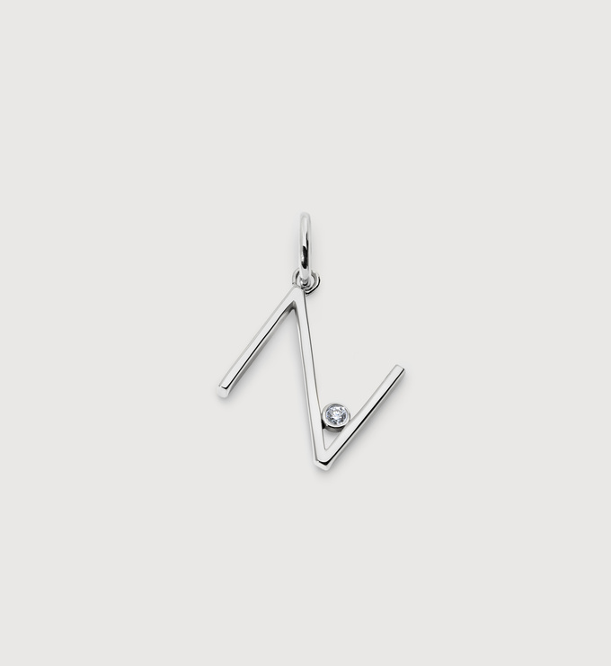 Sterling Silver Solitaire Diamond Initial N Pendant - Lab Grown Diamond - Monica Vinader
