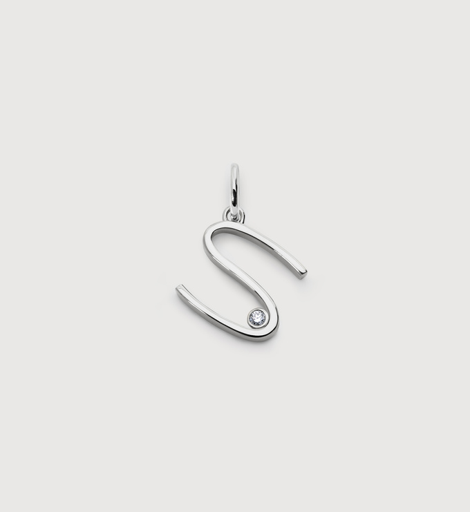 Sterling Silver Solitaire Diamond Initial S Pendant - Lab Grown Diamond - Monica Vinader