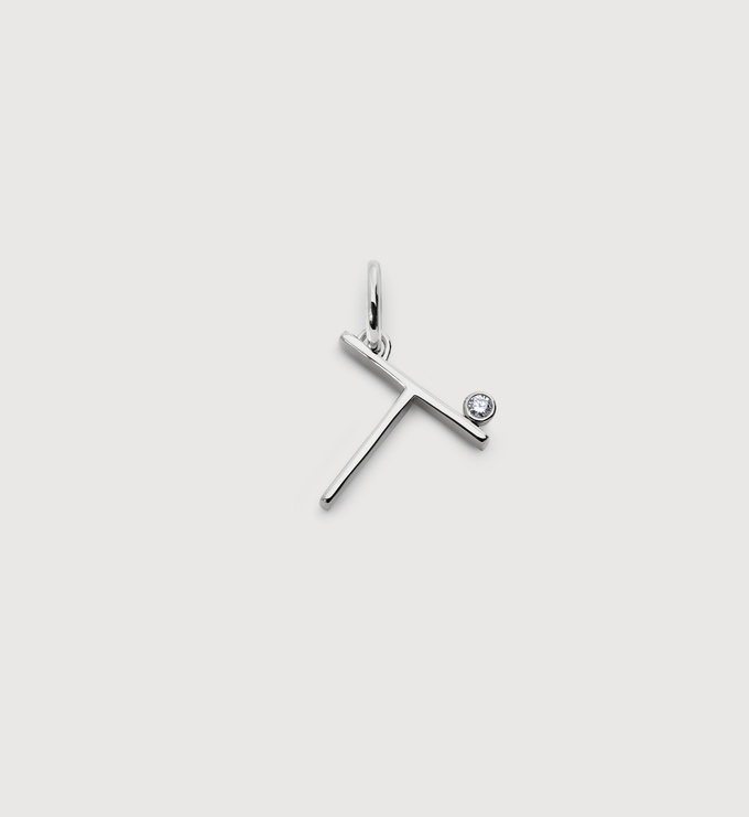 Sterling Silver Solitaire Diamond Initial T Pendant - Lab Grown Diamond - Monica Vinader
