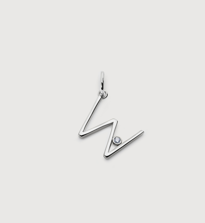 Sterling Silver Solitaire Diamond Initial W Pendant - Lab Grown Diamond - Monica Vinader
