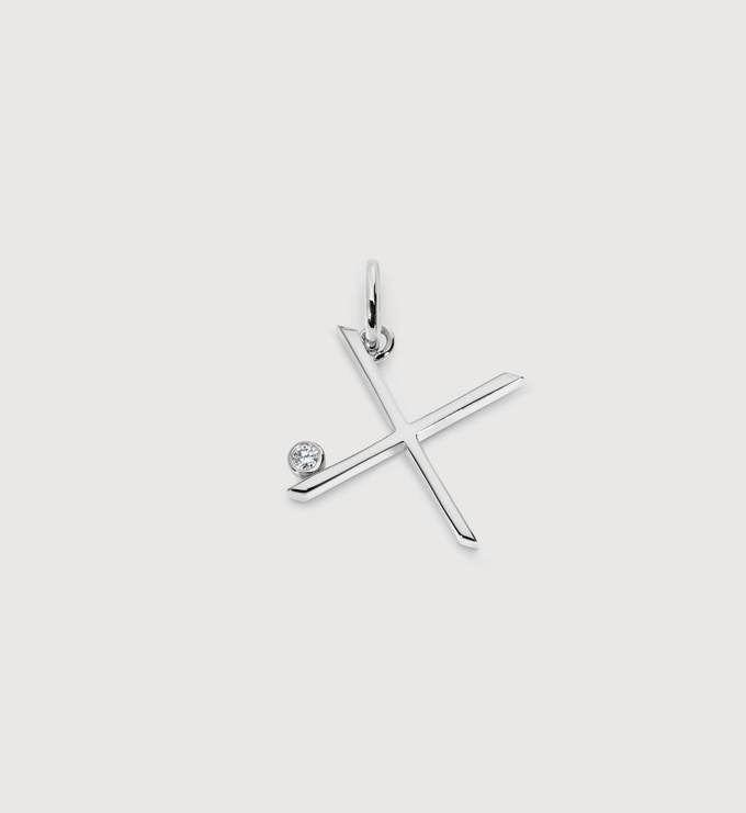 Sterling Silver Solitaire Diamond Initial X Pendant - Lab Grown Diamond - Monica Vinader