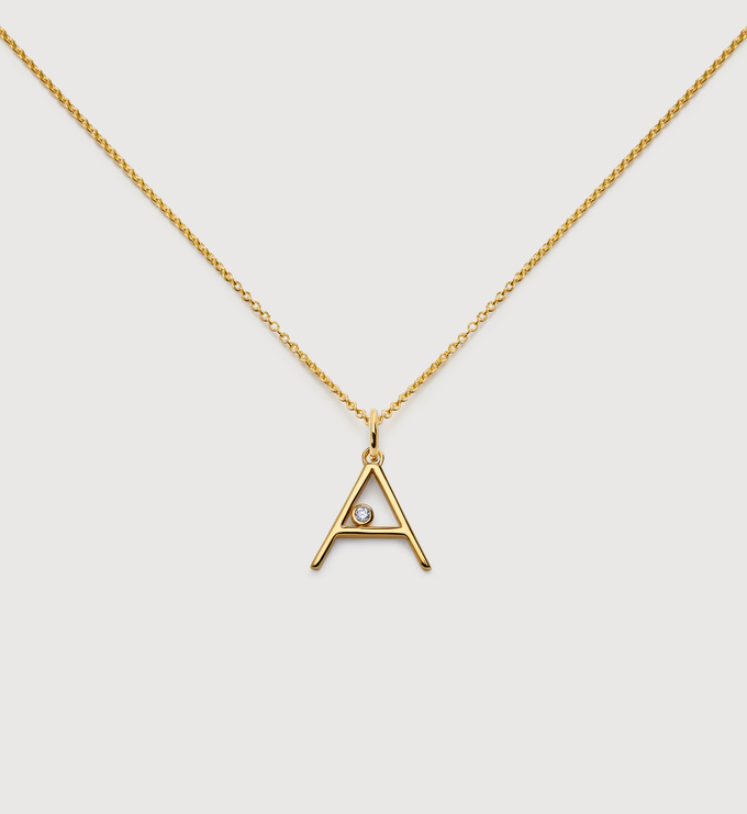 Solitaire Diamond Initial A Chain Necklace - Monica Vinader