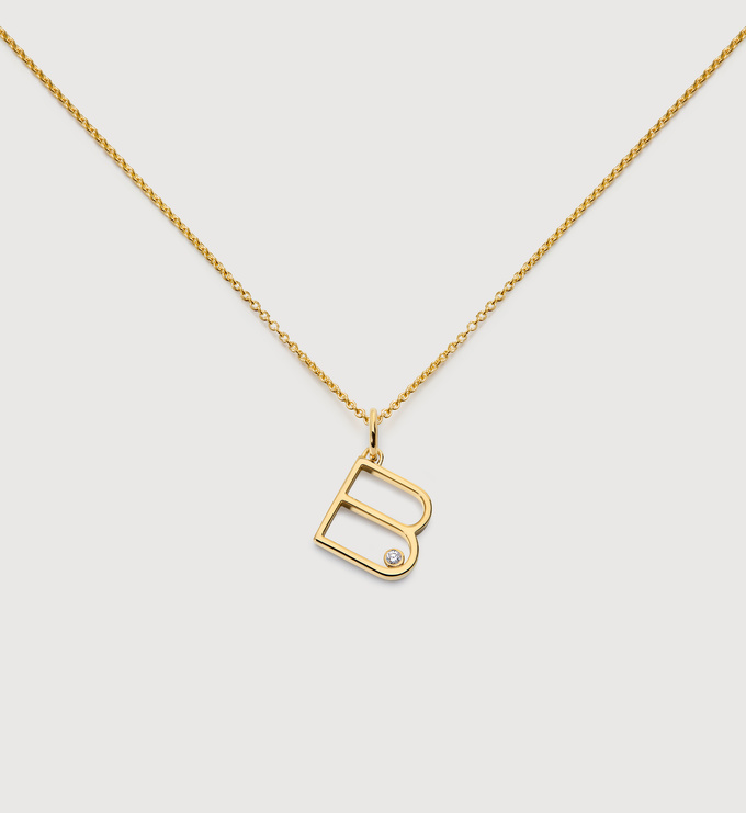 Solitaire Diamond Initial B Chain Necklace - Monica Vinader