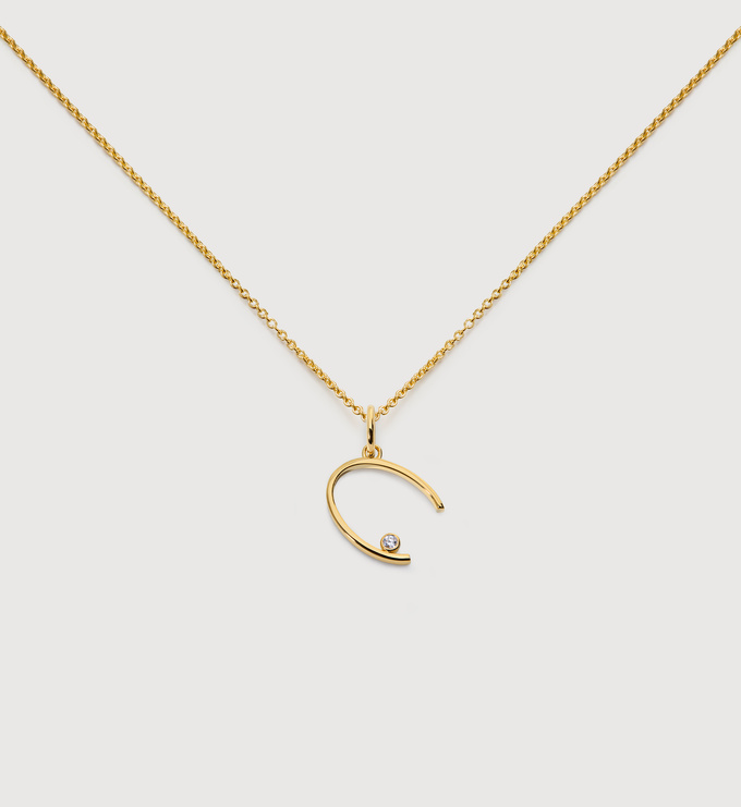 Solitaire Diamond Initial C Chain Necklace - Monica Vinader