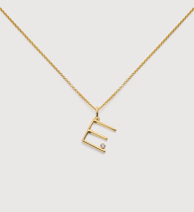 Solitaire Diamond Initial E Chain Necklace - Monica Vinader