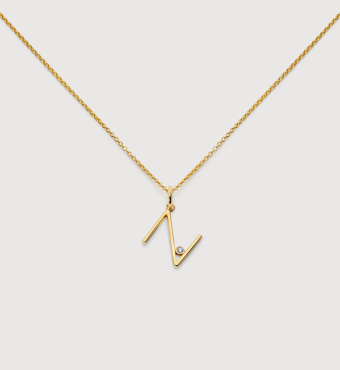 Solitaire Diamond Initial N Chain Necklace - Monica Vinader