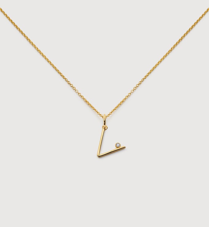Solitaire Diamond Initial V Chain Necklace - Monica Vinader