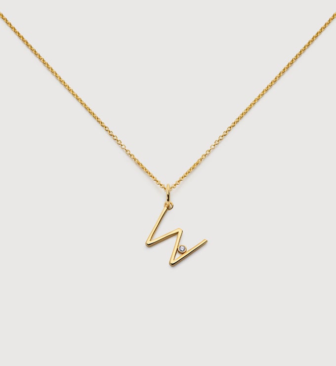 Solitaire Diamond Initial W Chain Necklace - Monica Vinader