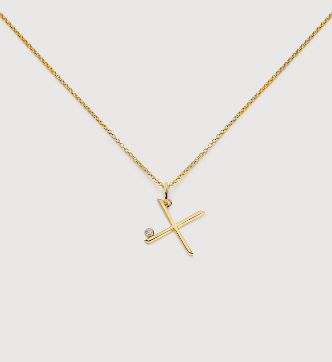 Solitaire Diamond Initial X Chain Necklace - Monica Vinader