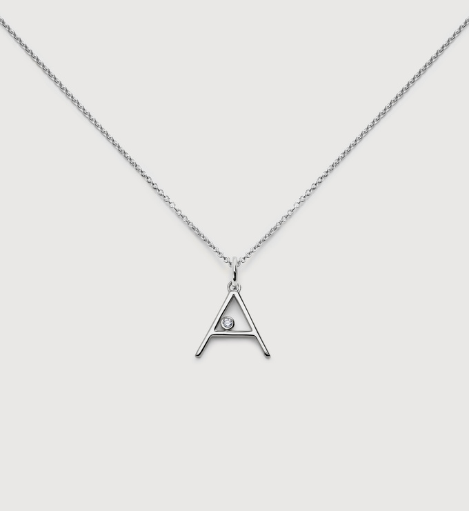 Sterling Silver Solitaire Diamond Initial A Chain Necklace - Monica Vinader