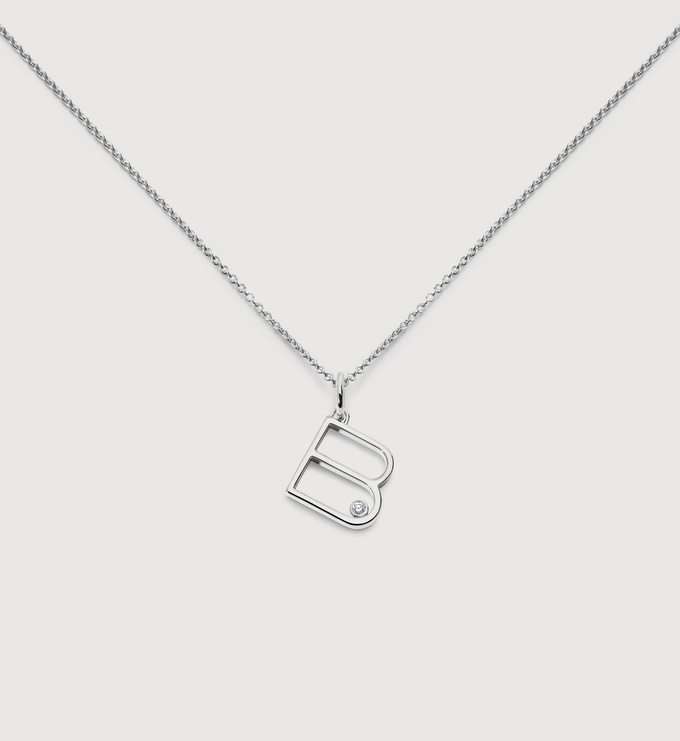 Sterling Silver Solitaire Diamond Initial B Chain Necklace - Monica Vinader