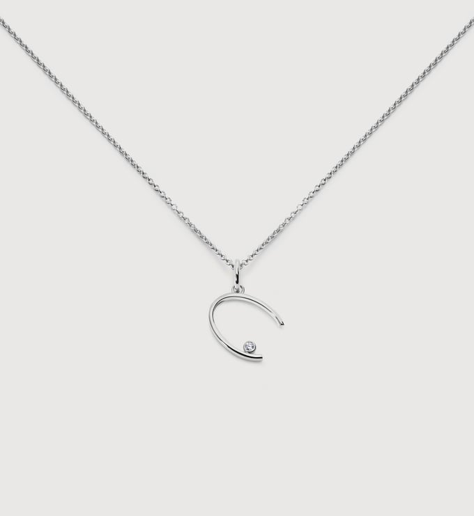 Sterling Silver Solitaire Diamond Initial C Chain Necklace - Monica Vinader