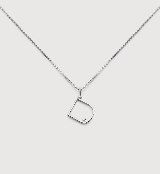 Sterling Silver Solitaire Diamond Initial D Chain Necklace - Monica Vinader