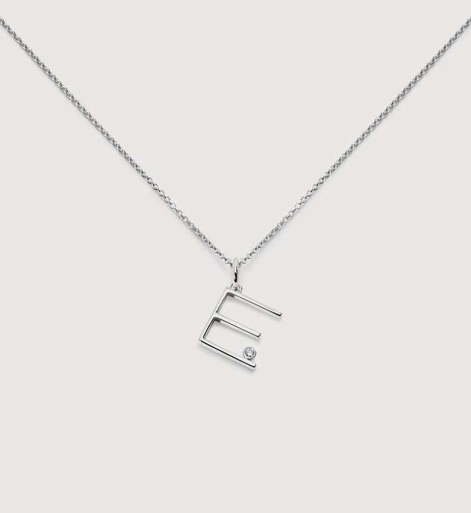 Sterling Silver Solitaire Diamond Initial E Chain Necklace - Monica Vinader