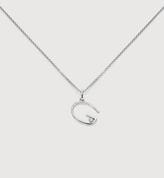 Sterling Silver Solitaire Diamond Initial G Chain Necklace - Monica Vinader
