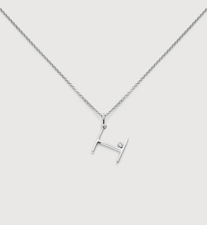 Sterling Silver Solitaire Diamond Initial H Chain Necklace - Monica Vinader