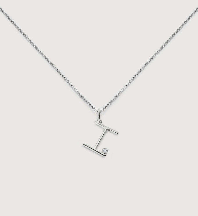 Sterling Silver Solitaire Diamond Initial I Chain Necklace - Monica Vinader