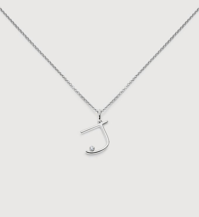 Sterling Silver Solitaire Diamond Initial J Chain Necklace - Monica Vinader